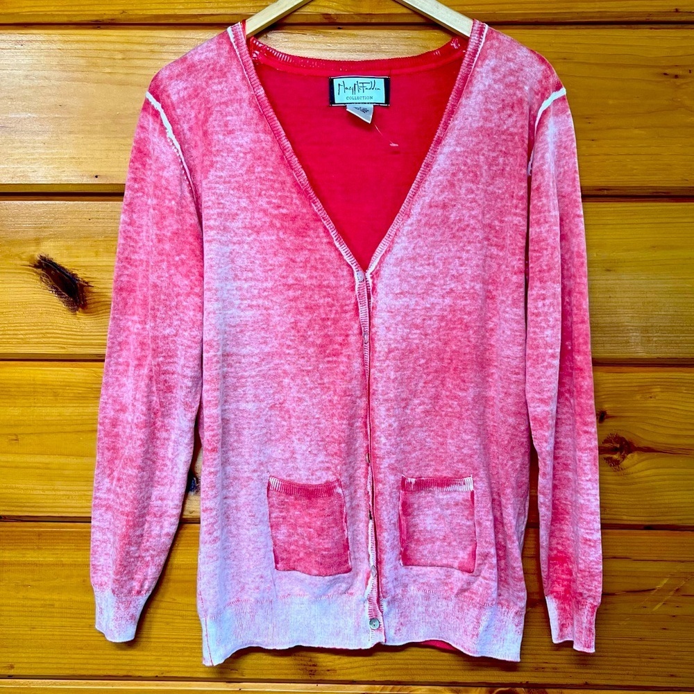 VTG Mary McFadden Cotton Ladies Button Front Orange Cardigan Sweater 12